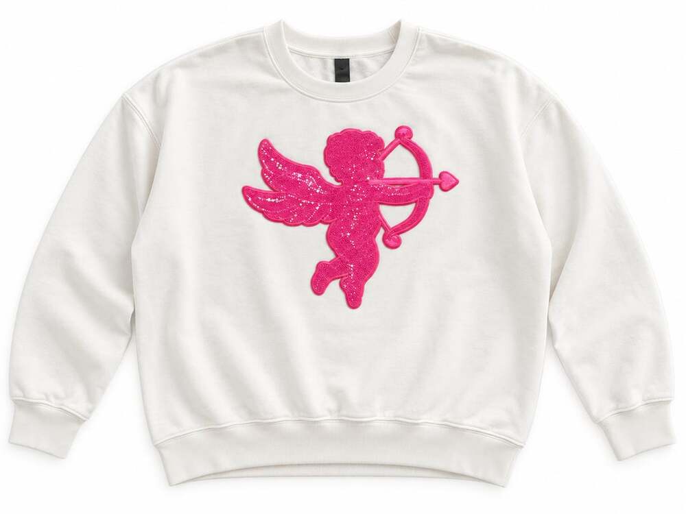 Hazel Mae Gildan Sequined Cupid Sweatshirt Size M White (y)